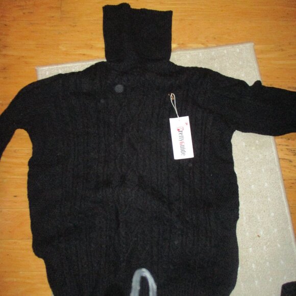 Pretty Guide black knit Turtleneck Sweater Long Cable Knit new xl viscose blen - Picture 1 of 2